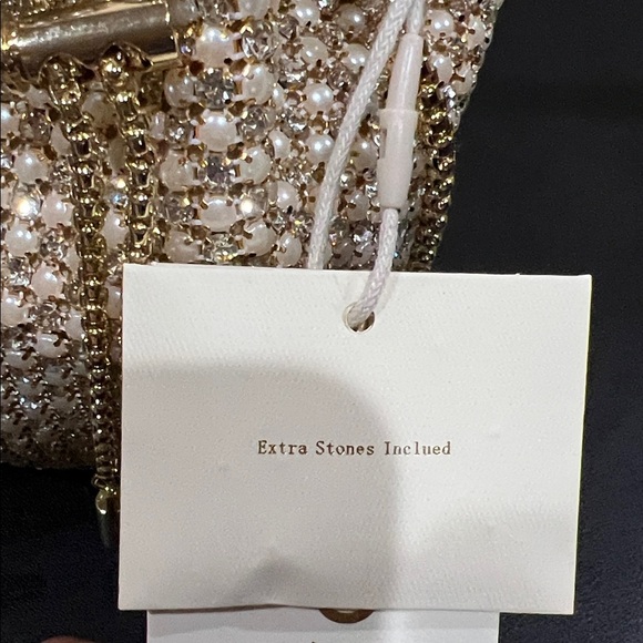 Madison West | Gold Rhinestone & Pearls Mini Tote w/Crossbody Strap - Picture 13 of 13